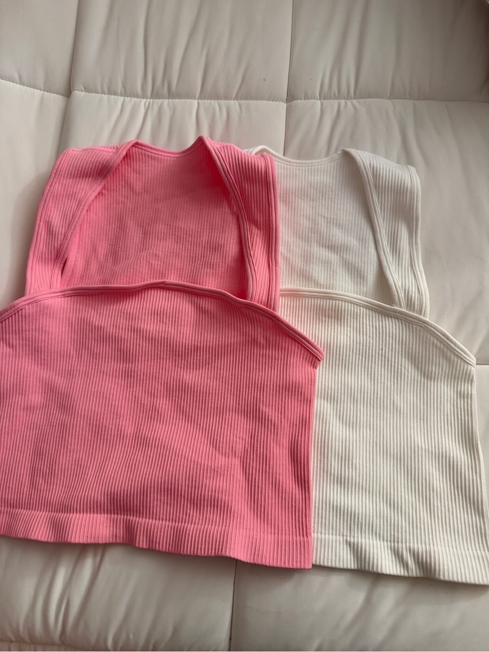 OQQ Ribbed Crop Tank Duo in Pink and White BOTH TOPS
